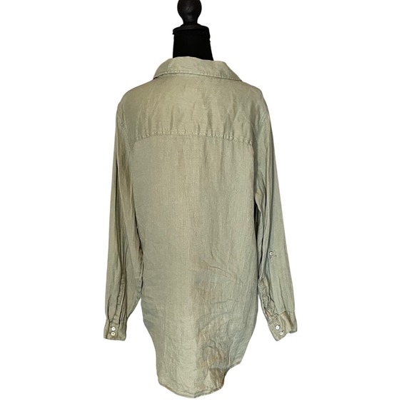 Sigrid Olsen 100% Linen Long Sleeve Button Down Shirt Womens Large Green - Picture 3 of 7